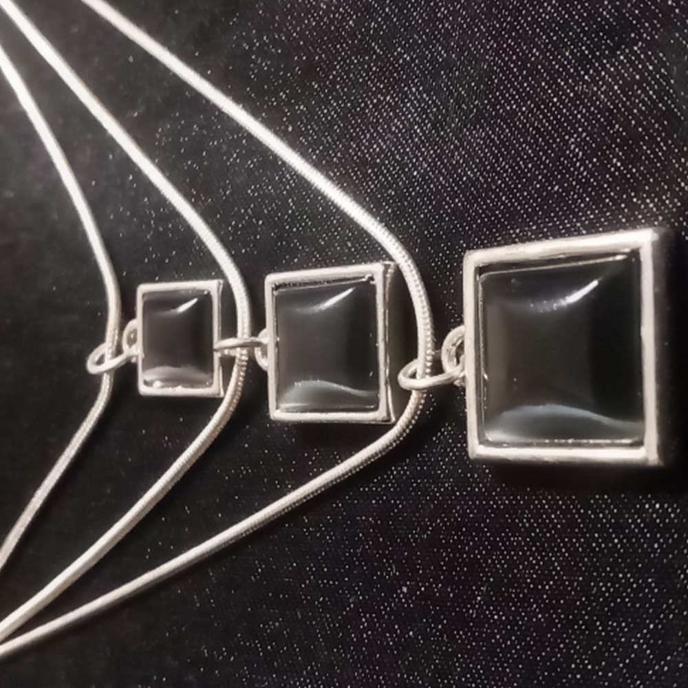 3 Layered Black Pendant & Silver Necklace Snake Chain. - Picture 2 of 4